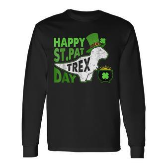 Happy St Pat Rex Day Dinosaur St Patricks Day Long Sleeve T-Shirt - Seseable