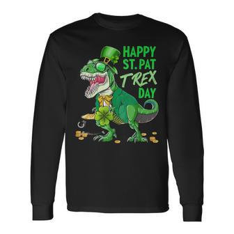 Happy St Pat Rex Day Dinosaur St Patricks Day Shamrock Long Sleeve T-Shirt - Seseable