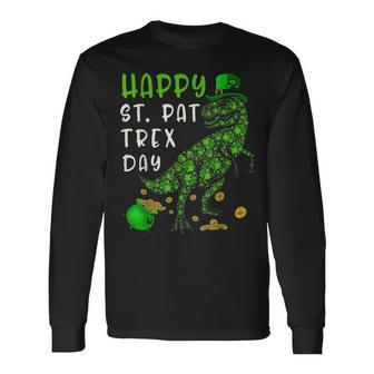 Happy St Pat Rex Day Dinosaur St Patricks Day Shamrock V2 Long Sleeve T-Shirt - Seseable