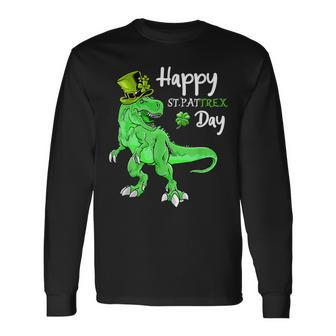 Happy St Pat Rex Day St Patricks Day Dinosaur Long Sleeve T-Shirt - Seseable
