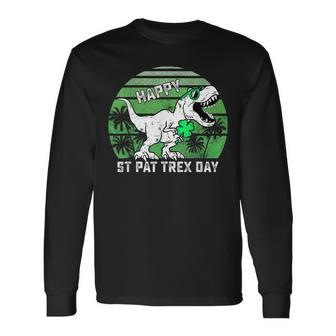 Happy St Pat Rex Day Shamrock Dinosaur St Patricks Day Long Sleeve T-Shirt - Seseable