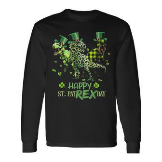 Happy St Pat Rex Rex Leopard Dinosaur Irish Patricks Day Long Sleeve T-Shirt - Seseable