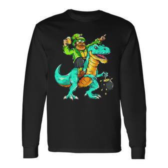 Happy St Pat Rex Saint Patricks Day Leprechaun Dinosaur Long Sleeve T-Shirt - Seseable