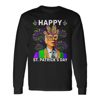 Happy St Patricks Day Confused Biden Sarcastic Mardi Gras Long Sleeve T-Shirt - Seseable