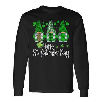 Happy St Patricks Day Cute Gnomes Lucky Heart Shamrock Irish Long Sleeve T-Shirt - Seseable