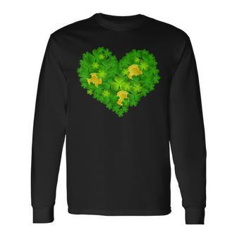 Happy St Patricks Day Heart Lucky Leopard Shamrock Irish Long Sleeve T-Shirt - Seseable