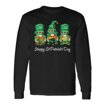 Happy St Patricks Day Three Gnome Irish Shamrock Leprechaun Long Sleeve T-Shirt - Seseable