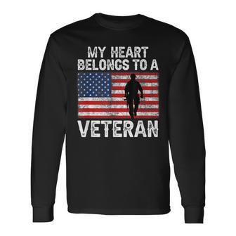 My Heart Belongs To A Veteran Army Veteran Fathers Day Long Sleeve T-Shirt - Seseable