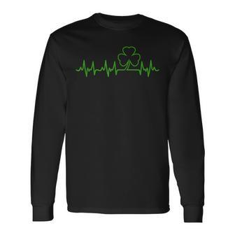 Heartbeat Shamrock Irish Lucky Clover St Patricks Day Long Sleeve T-Shirt - Thegiftio UK