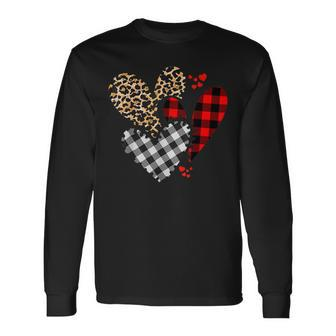 Hearts Leopard Buffalo Plaid Valentines Day 2023 Heart Love Long Sleeve T-Shirt - Seseable