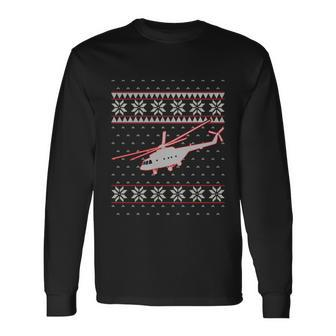 Helicopter Pilot Xmas Aviation Ugly Christmas Long Sleeve T-Shirt - Monsterry