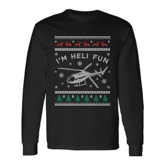 Helicopter Ugly Christmas Great Fun Xmas Heli Long Sleeve T-Shirt - Monsterry