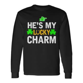 Hes My Lucky Charm Matching St Patricks Day Couple Long Sleeve T-Shirt - Seseable