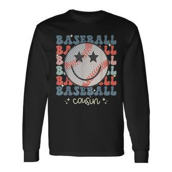 Hippie Face Baseball Cousin Game Day Groovy Long Sleeve T-Shirt T-Shirt | Mazezy