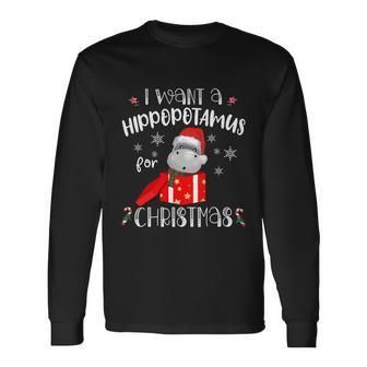 Hippopotamus For Christmas Matching Xmas Hippo Pajama Long Sleeve T-Shirt - Monsterry