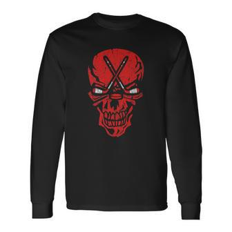 Hockey Player Halloween Skull Graphic Hockey Men Women Long Sleeve T-Shirt T-shirt Graphic Print - Thegiftio UK