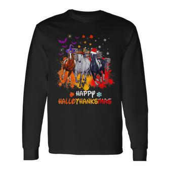 Horse Halloween And Merry Christmas Happy Hallothanksmas V4 Men Women Long Sleeve T-Shirt T-shirt Graphic Print - Thegiftio UK