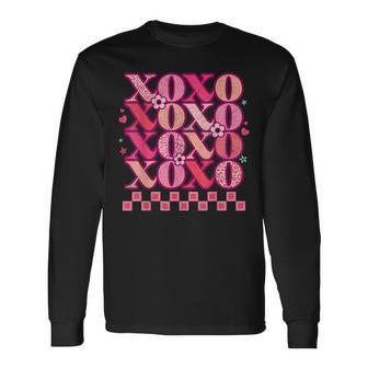 Hugs And Kisses Happy Valentines Day Xoxo Retro Leopard Long Sleeve T-Shirt - Seseable
