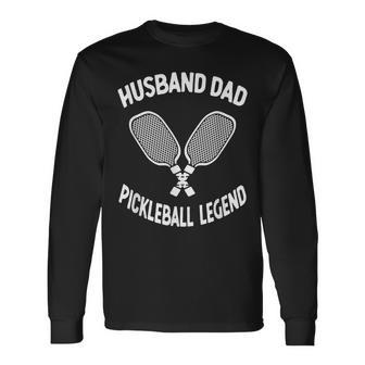 Husband Dad Legend Vintage Pickleball Fathers Day Men Long Sleeve T-Shirt - Seseable