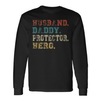 Husband Daddy Protector Hero Fathers Day Dad Son V2 Long Sleeve T-Shirt - Seseable