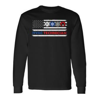 Hvac Tech American Flag Men Women Long Sleeve T-shirt Graphic Print Unisex - Seseable