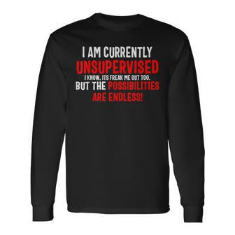 I Am Currently Unsupervised Funny Valentines Day 2023 Hearts Men Women Long Sleeve T-shirt Graphic Print Unisex - Seseable
