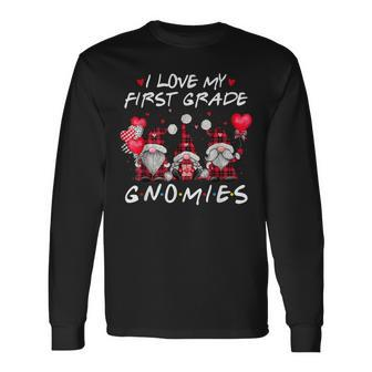 I Love My First Grade Gnomies Valentines Day Teacher Gifts Men Women Long Sleeve T-shirt Graphic Print Unisex - Seseable