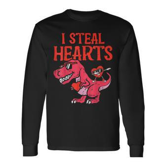 I Steal Hearts Cool Trex Holding Heart Funny Valentines Day Men Women Long Sleeve T-shirt Graphic Print Unisex - Seseable