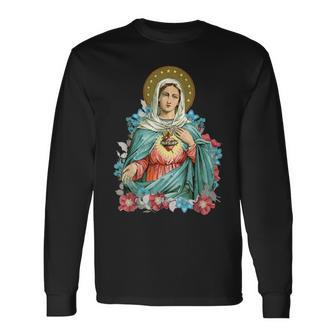 Immaculate Heart Of Mary Our Blessed Mother Catholic Vintage Long Sleeve T-Shirt T-Shirt | Mazezy