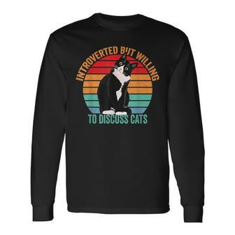 Introverted But Willing To Discuss Cats Introverted Cat Long Sleeve T-Shirt - Seseable