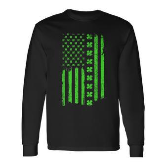 Irish American Shamrock Flag St Patricks Paddy Patty Day V2 Long Sleeve T-Shirt - Seseable