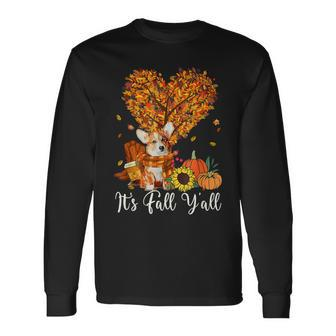 Its Fall Yall Corgi Dog Lovers Thanksgiving Halloween Men Women Long Sleeve T-Shirt T-shirt Graphic Print - Thegiftio UK