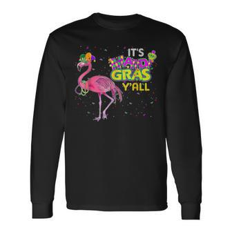 Its Mardi Gras Yall Flamingo Jester Hat Mardi Beads Long Sleeve T-Shirt - Seseable