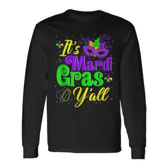 Its Mardi Gras Yall Mask Costume Jester Hat Mardi Beads Long Sleeve T-Shirt - Seseable