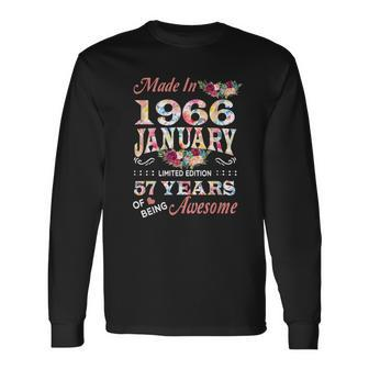 January 1966 Flower 57 Years Of Being Awesome Long Sleeve T-Shirt - Seseable
