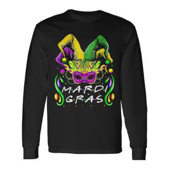 Jester Hat Mardi Gras 2023 Beads Mask Feathers Costume V2 Long Sleeve T-Shirt | Seseable CA