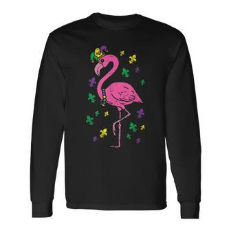 Jester Pink Flamingo Bird Animal Cute Mardi Gras Carnival V3 Long Sleeve T-Shirt - Seseable