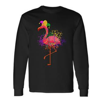 Jester Pink Flamingo Bird Animal Cute Mardi Gras Carnival V4 Long Sleeve T-Shirt - Seseable