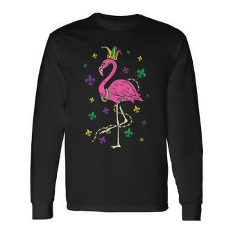Jester Pink Flamingo Bird Animal Cute Mardi Gras Carnival V5 Long Sleeve T-Shirt - Seseable
