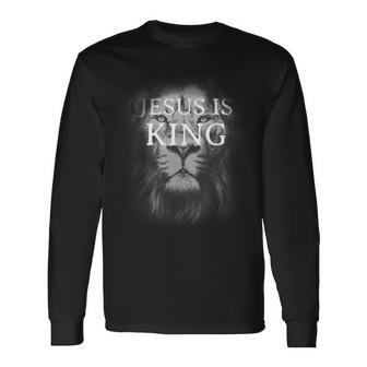 Jesus Is King Bible Christianity Christian Lion Of Judah Long Sleeve T-Shirt - Seseable