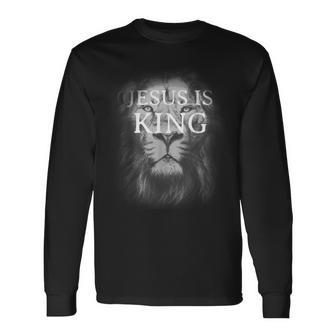 Jesus Is King Lion Christian Long Sleeve T-Shirt - Seseable