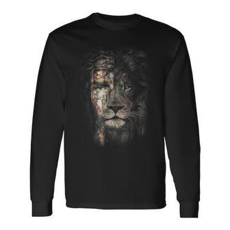Jesus Lion Christian Cross Religion Lover Long Sleeve T-Shirt - Seseable