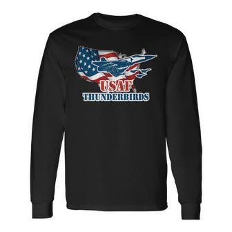 Graphic Jet American Flag Usaf Thunderbird Long Sleeve T-Shirt - Seseable
