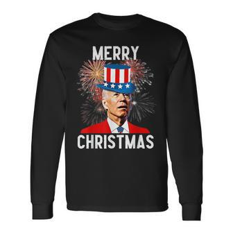 Joe Biden Xmas Merry Christmas For Funny 4Th Of July Men Women Long Sleeve T-shirt Graphic Print Unisex - Seseable