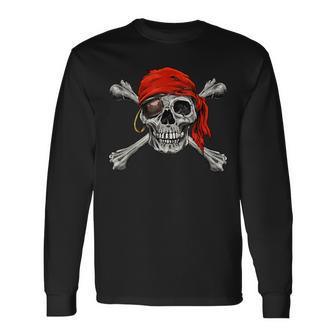Jolly Roger Pirate Skull Crossbones Halloween Costume Long Sleeve T-Shirt T-Shirt | Mazezy DE