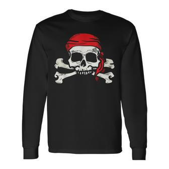Jolly Roger Pirate Skull And Crossbones Long Sleeve T-Shirt T-Shirt | Mazezy