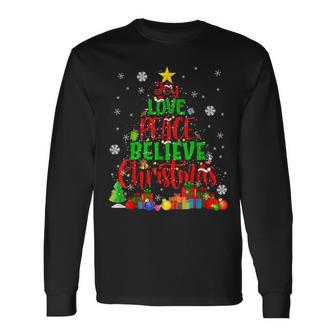 Joy Love Peace Believe Christmas Funny Christmas Tree Santa Men Women Long Sleeve T-shirt Graphic Print Unisex - Seseable