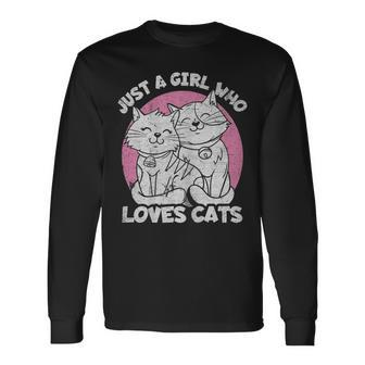 Just A Girl Who Loves Cats Cute Cat For Women Girls Long Sleeve T-Shirt - Thegiftio UK