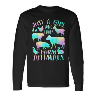 Just A Girl Who Loves Farm Animals Cows Pigs Goats Lover Long Sleeve T-Shirt T-Shirt | Mazezy