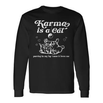 Karma Is A Cat Purring In My Lap Meet Me At Midnight Long Sleeve T-Shirt T-Shirt | Mazezy
